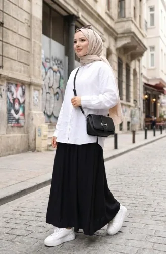 Jupe Coupe Décontractée Avec Taille élastique 0227-03 Noir 0227-03