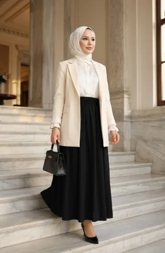 Jupe Coupe Décontractée Avec Taille élastique 0227-03 Noir 0227-03