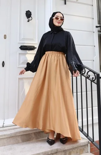 Beli Lastikli Rahat Kesim Etek 0227-04 Sütlü kahve