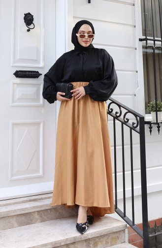 Beli Lastikli Rahat Kesim Etek 0227-04 Sütlü kahve