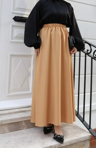 Beli Lastikli Rahat Kesim Etek 0227-04 Sütlü kahve