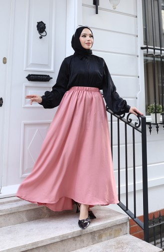 Beli Lastikli Rahat Kesim Etek 0227-06 Gül Kurusu