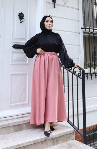 Beli Lastikli Rahat Kesim Etek 0227-06 Gül Kurusu