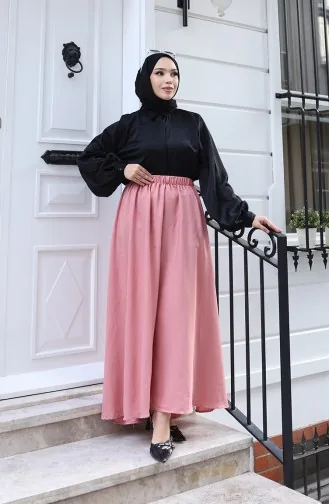Jupe Coupe Décontractée Avec Taille élastique 0227-06 Rose 0227-06