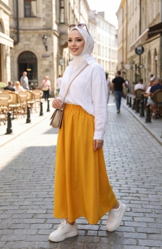 Beli Lastikli Rahat Kesim Etek 0227-08 Hardal