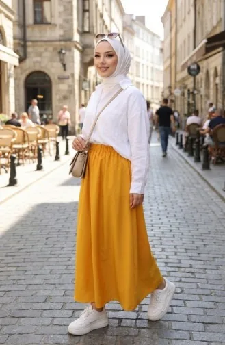 Jupe Taille élastique Coupe Décontractée 0227-08 Moutarde 0227-08