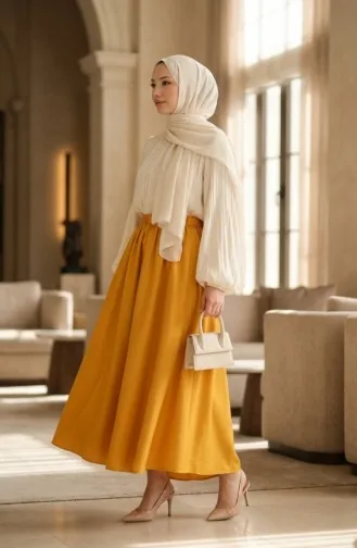 Jupe Taille élastique Coupe Décontractée 0227-08 Moutarde 0227-08