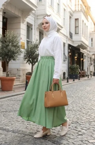 Jupe Coupe Décontractée Avec Taille élastique 0227-09 Vert Sauge 0227-09