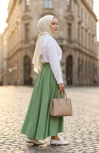 Jupe Coupe Décontractée Avec Taille élastique 0227-09 Vert Sauge 0227-09