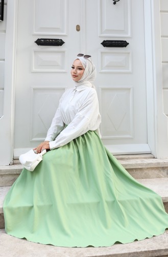 Beli Lastikli Rahat Kesim Etek 0227-09 Çağla Yeşili