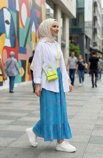 Jupe Turquoise à Taille élastique Et Coupe Décontractée 0227E-01