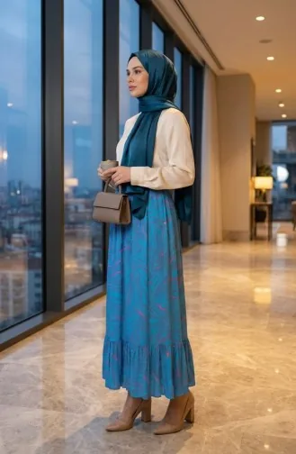 Jupe Turquoise à Taille élastique Et Coupe Décontractée 0227E-01