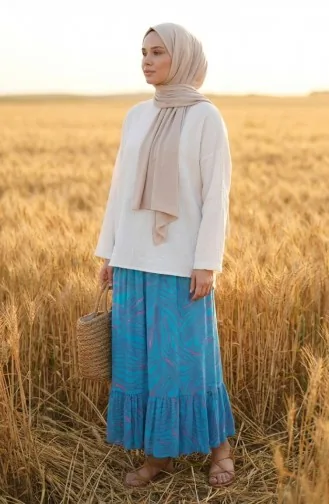 Jupe Turquoise à Taille élastique Et Coupe Décontractée 0227E-01