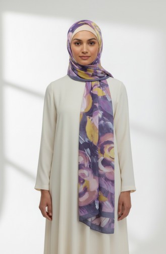 Sjaal Met Bloemenpatroon 1006-01 Lila 1006-01