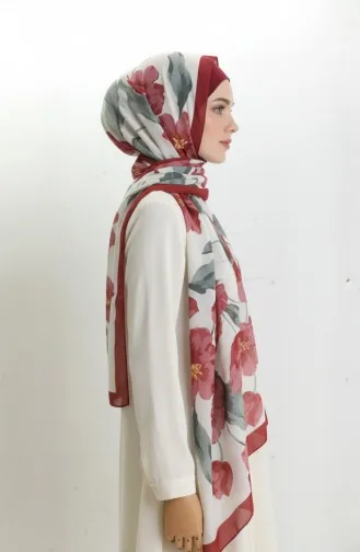 Gedessineerde Sjaal 1008-03 Khaki Bordeaux 1008-03