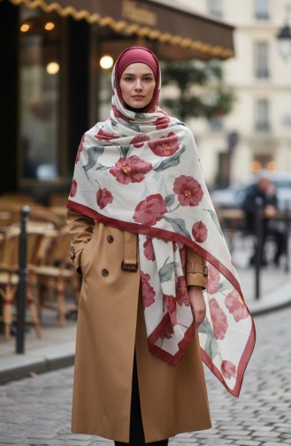 Gedessineerde Sjaal 1008-03 Khaki Bordeaux 1008-03