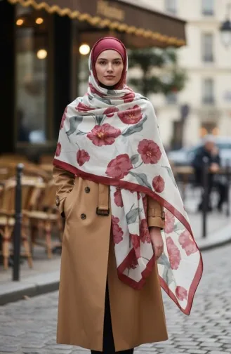 Gedessineerde Sjaal 1008-03 Khaki Bordeaux 1008-03