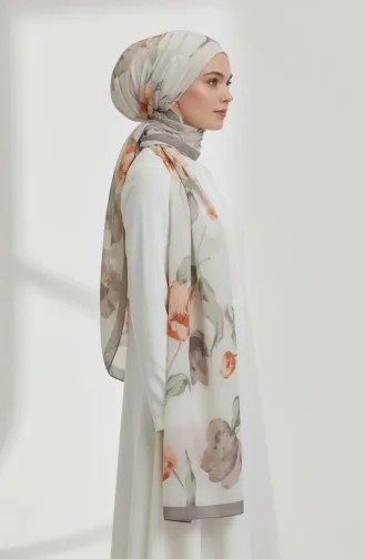 شال منقوش 1008-04 لون المنك والطين المحروق 1008-04