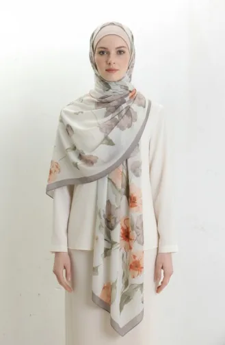 شال منقوش 1008-04 لون المنك والطين المحروق 1008-04