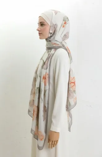 شال منقوش 1008-04 لون المنك والطين المحروق 1008-04