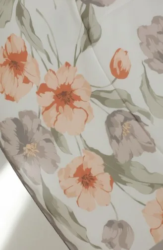 شال منقوش 1008-04 لون المنك والطين المحروق 1008-04