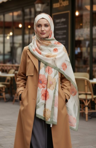 Gedessineerde Sjaal 1008-05 Khaki Terracotta 1008-05