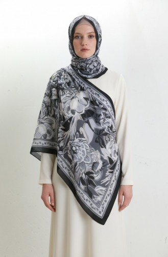 وشاح قطني منقوش بتصميم شرنقة، 70327-06، أسود رمادي 70327-06