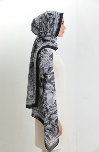 وشاح قطني منقوش بتصميم شرنقة، 70327-06، أسود رمادي 70327-06