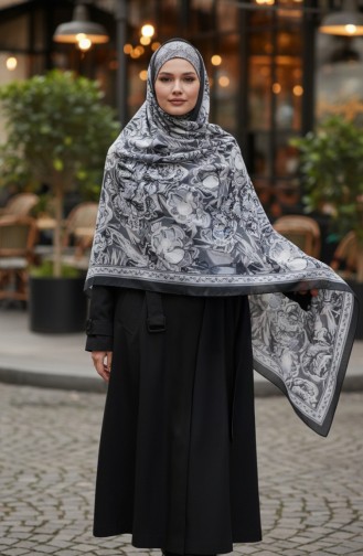 وشاح قطني منقوش بتصميم شرنقة، 70327-06، أسود رمادي 70327-06