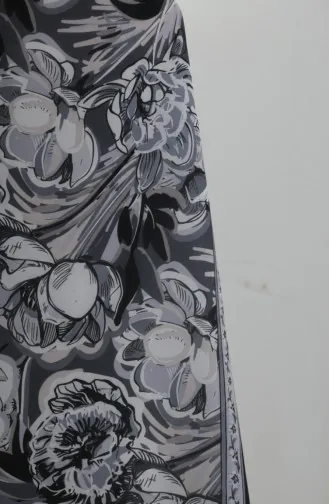 Pamuklu Desenli Koza Şal 70327-06 Siyah Gri