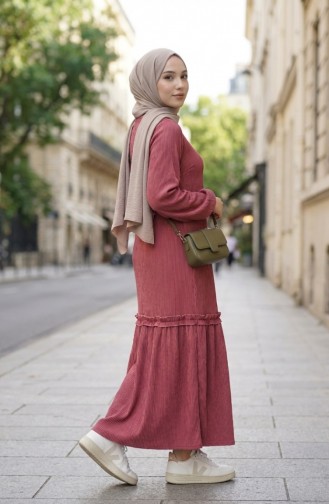 Piliseli Tesettür Elbise 2186-02 Gül Kurusu 2186-02