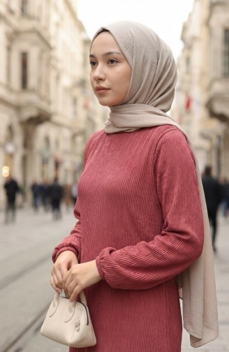 Piliseli Tesettür Elbise 2186-02 Gül Kurusu 2186-02