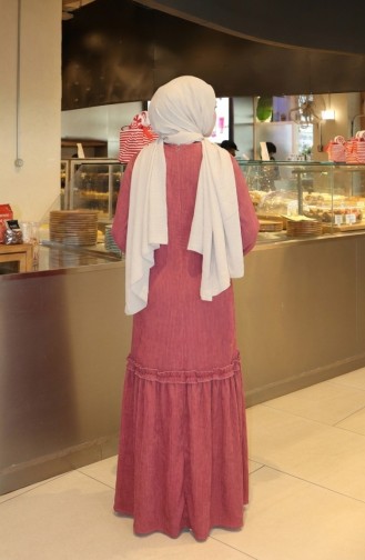 Piliseli Tesettür Elbise 2186-02 Gül Kurusu 2186-02