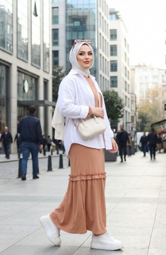 Piliseli Tesettür Elbise 2186-03 Sütlü kahve 2186-03