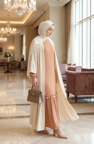 Piliseli Tesettür Elbise 2186-03 Sütlü kahve 2186-03