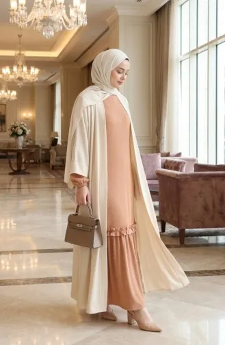 Piliseli Tesettür Elbise 2186-03 Sütlü kahve 2186-03