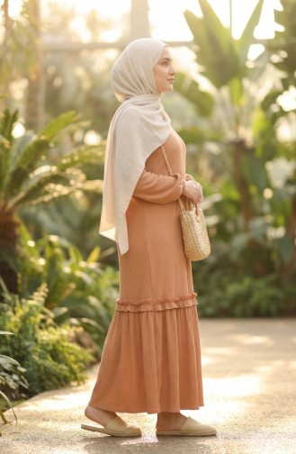 Piliseli Tesettür Elbise 2186-03 Sütlü kahve 2186-03