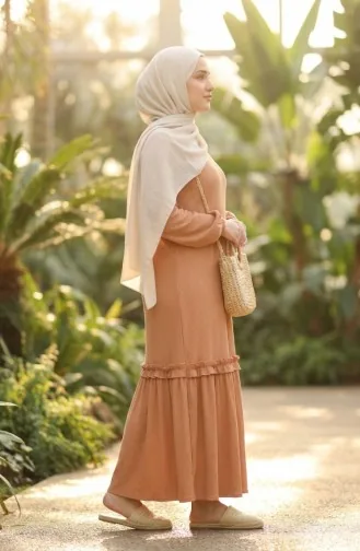 Piliseli Tesettür Elbise 2186-03 Sütlü kahve 2186-03