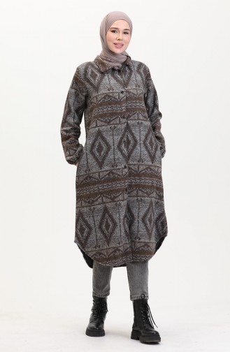 معطف شتوي بأزرار ونقوش عرقية، 2500-03 بني أنثراسيت 2500-03