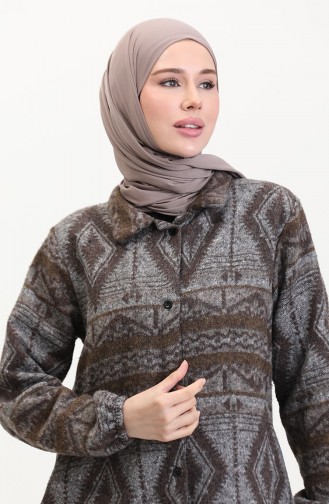 معطف شتوي بأزرار ونقوش عرقية، 2500-03 بني أنثراسيت 2500-03