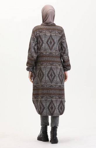 معطف شتوي بأزرار ونقوش عرقية، 2500-03 بني أنثراسيت 2500-03