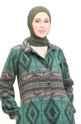 Winterjas Met Etnische Print En Knoopsluiting 2500-04 Smaragdgroene Nerts 2500-04