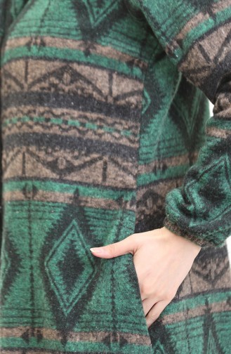 Winterjas Met Etnische Print En Knoopsluiting 2500-04 Smaragdgroene Nerts 2500-04