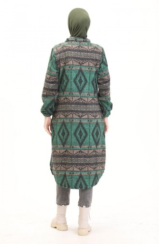 Winterjas Met Etnische Print En Knoopsluiting 2500-04 Smaragdgroene Nerts 2500-04