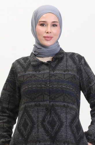 Wintermantel Mit Ethno-Muster Und Knöpfen 2500-05 Khaki Anthrazit 2500-05