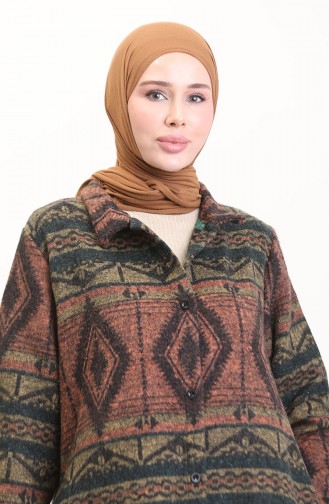 Winterjas Met Etnische Print En Knoopsluiting 2500-06 Baksteenrood Smaragdgroen 2500-06