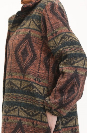 Winterjas Met Etnische Print En Knoopsluiting 2500-06 Baksteenrood Smaragdgroen 2500-06