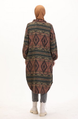 Winterjas Met Etnische Print En Knoopsluiting 2500-06 Baksteenrood Smaragdgroen 2500-06