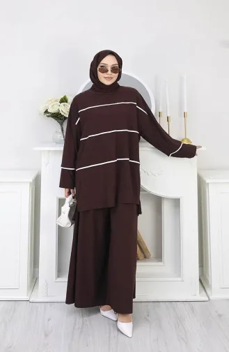Tweedelige Set Bestaande Uit Een Tuniek En Broek Met Zandkleurige Strepen Model 5800-01 Bruin 5800-01
