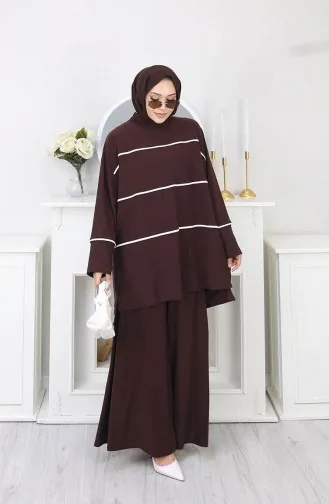 Tweedelige Set Bestaande Uit Een Tuniek En Broek Met Zandkleurige Strepen Model 5800-01 Bruin 5800-01